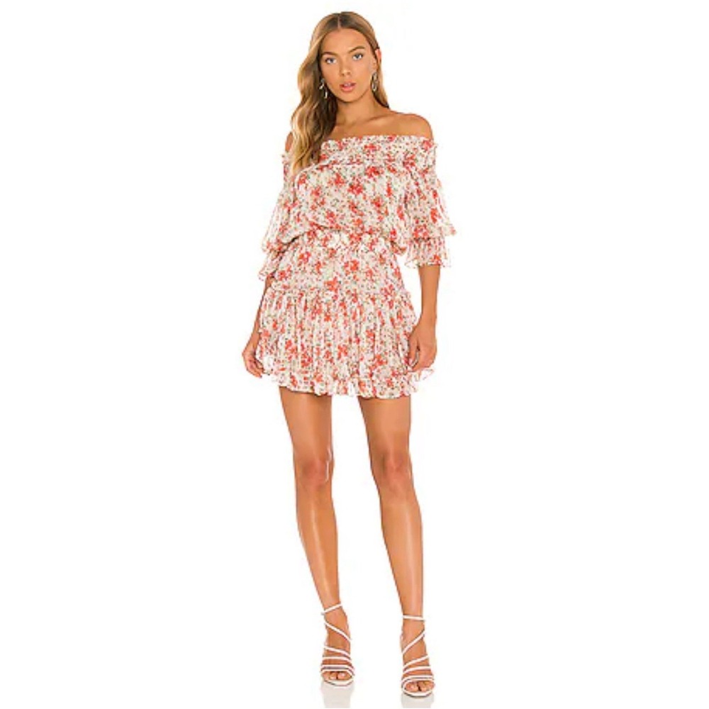 Misa Los Angeles Darla Floral Drop‎ Waist Off Shoulder Mini Dress Size XS